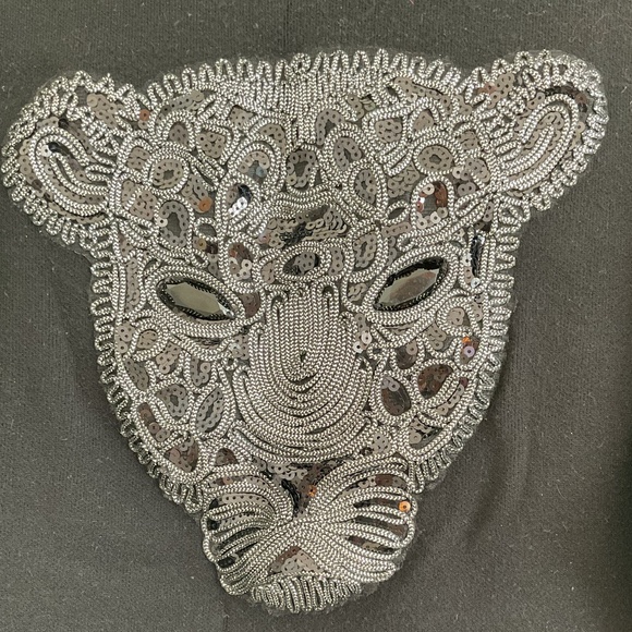 Black Animal Embroidery Front Design Woman Long Sleeve Pullover Size US XL - Picture 8 of 11